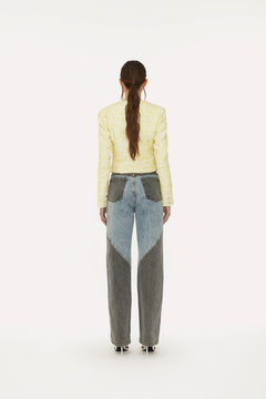 Straight Patchwork Jeans - Medium Blue