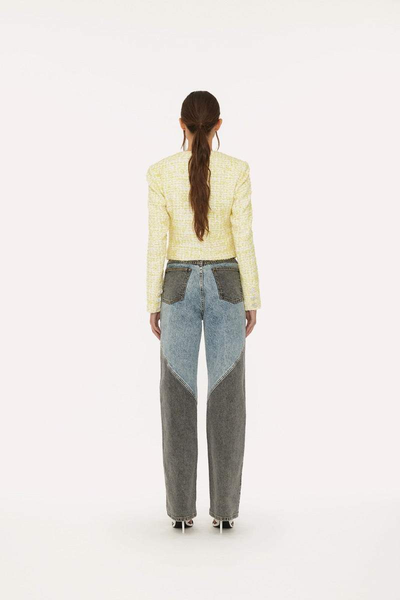 Straight Patchwork Jeans - Medium Blue