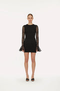 Shiny Mini Flounce Dress - Black