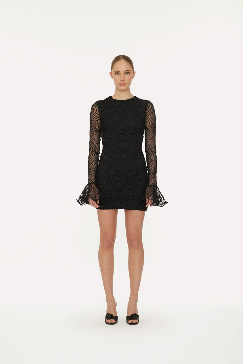Shiny Mini Flounce Dress - Black