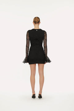 Shiny Mini Flounce Dress - Black