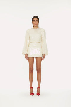 Sequins Short Dress - Egret