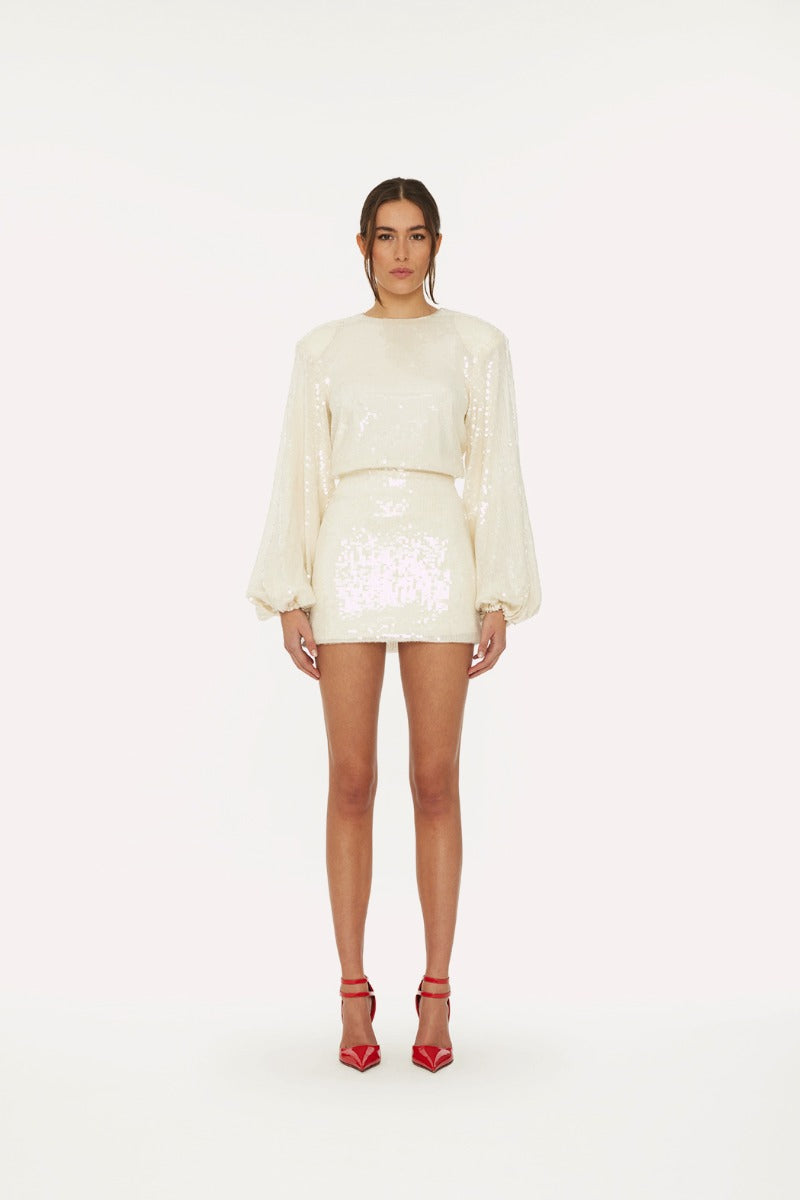 Sequins Short Dress - Egret