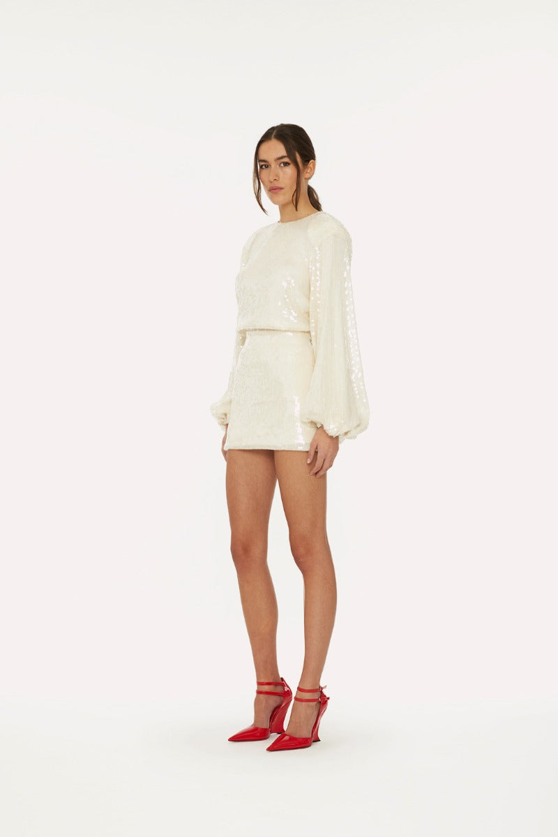 Sequins Short Dress - Egret