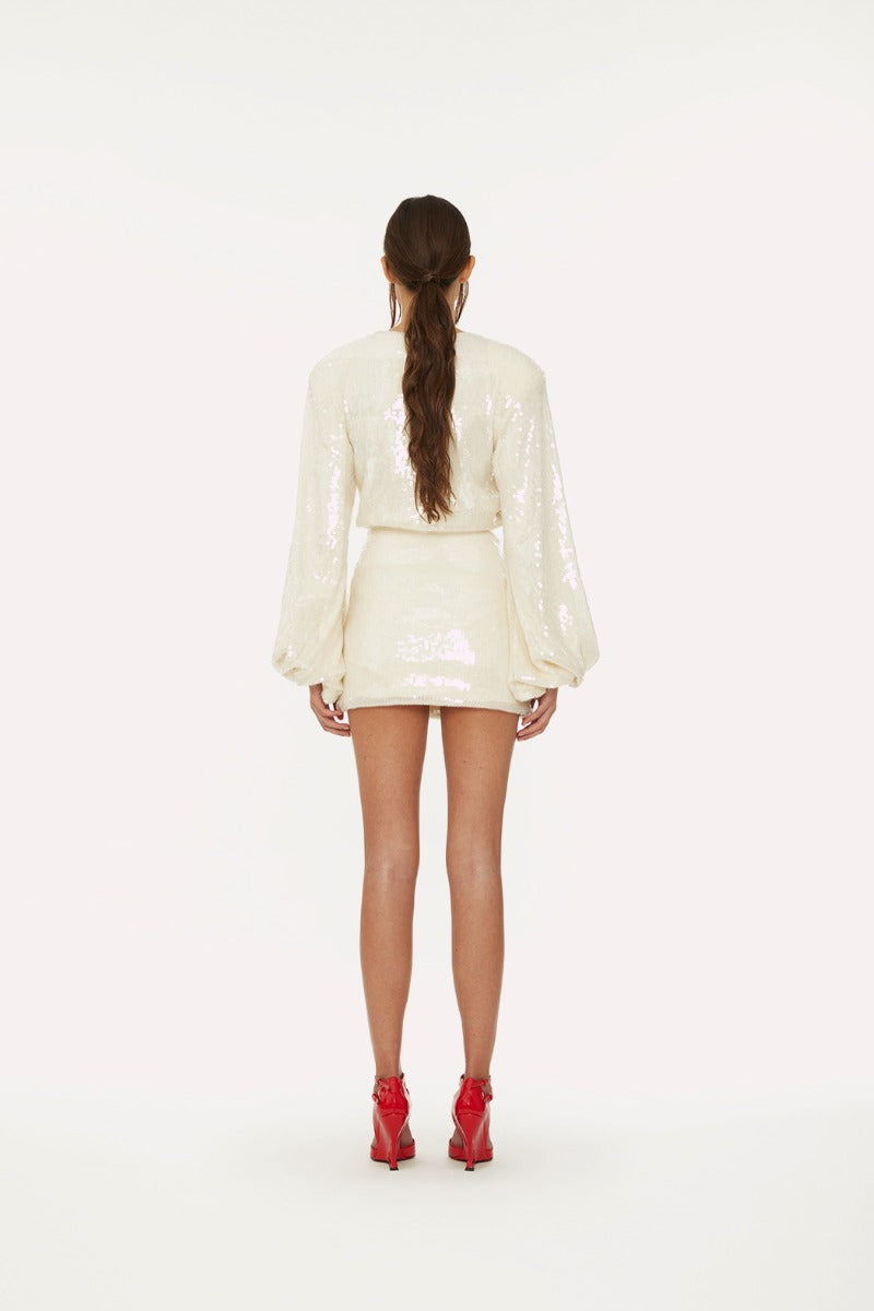 Sequins Short Dress - Egret