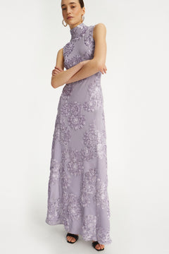 Flower Mesh Maxi Dress - Lavender Aura