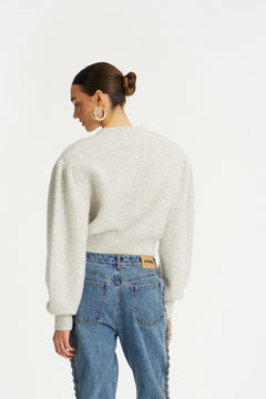Knit Puffsleeve Cardigan - Snow White
