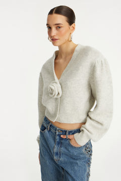 Knit Puffsleeve Cardigan - Snow White