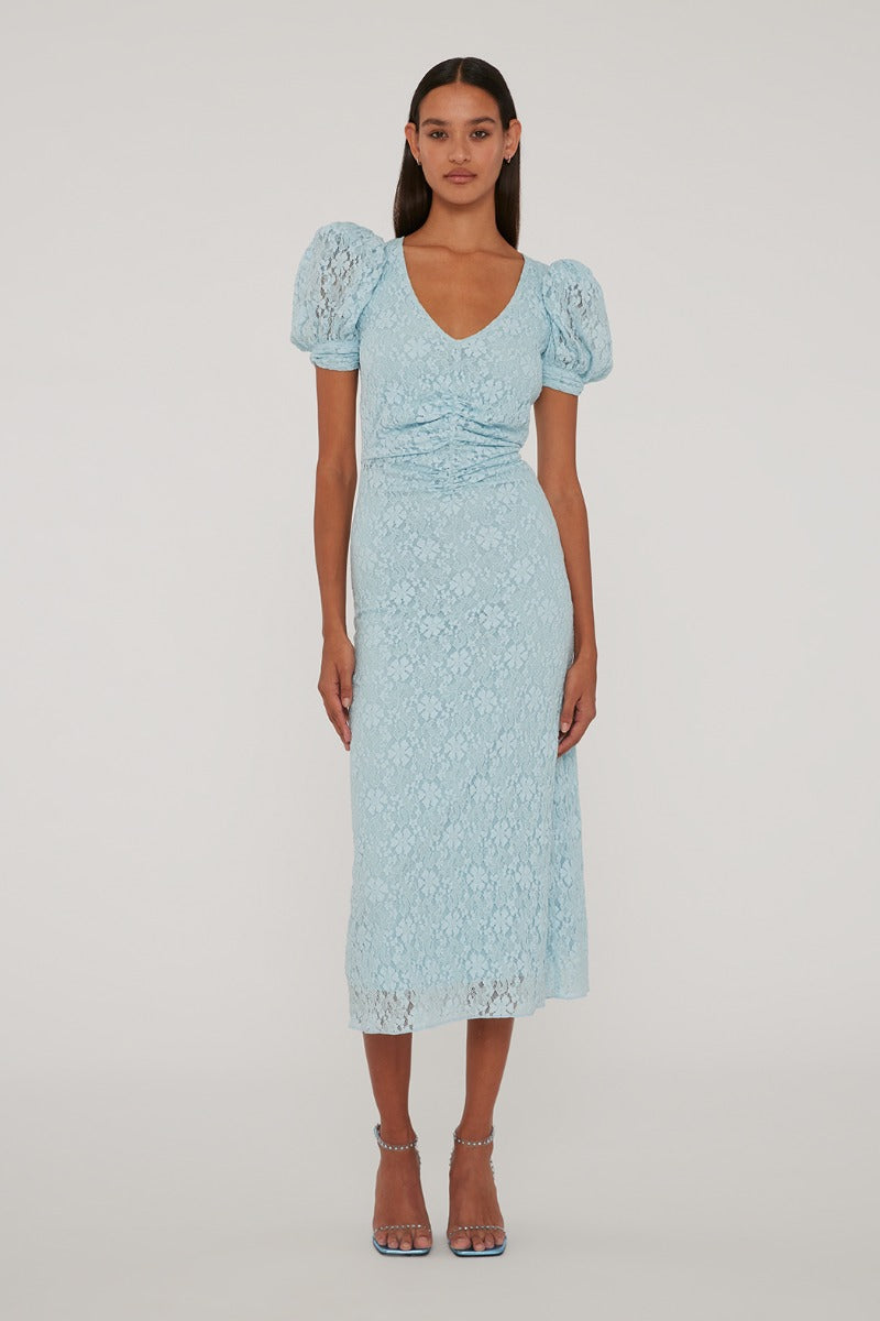 Lace Puff Sleeve Dress - Omphalodes