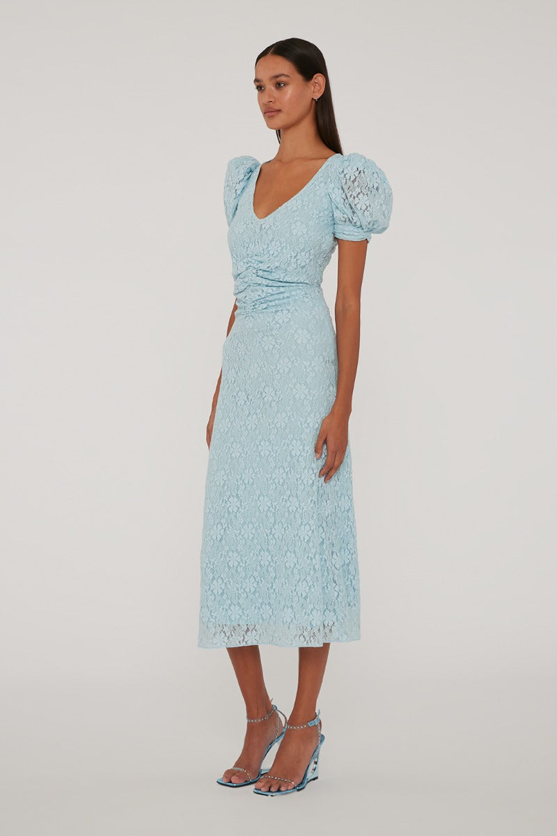 Lace Puff Sleeve Dress - Omphalodes