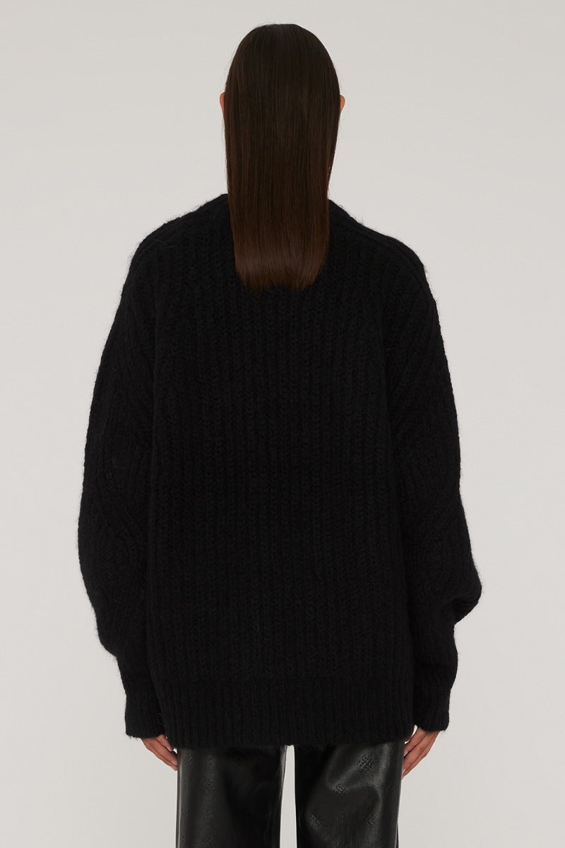 Oversized Knit Jumper - Black W. Turtledove Logo