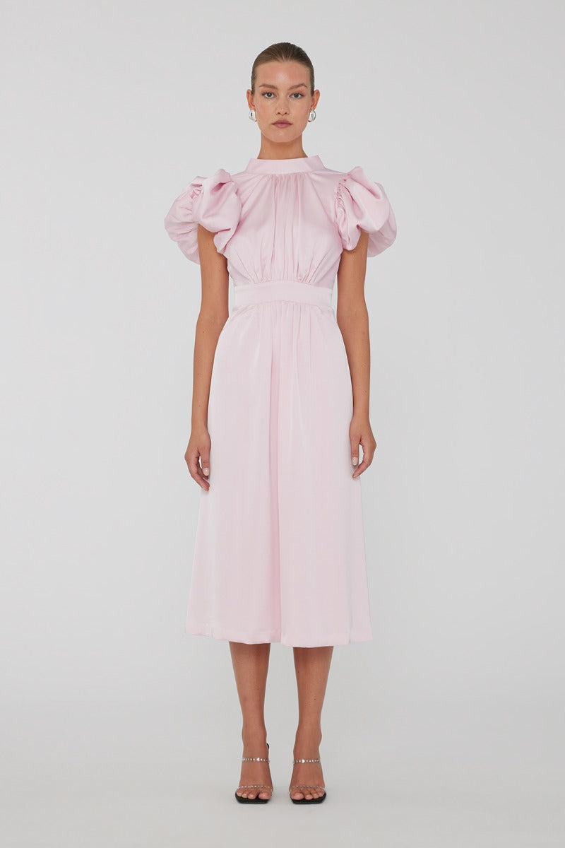 Satin Puff Midi Dress - Blushing Bride
