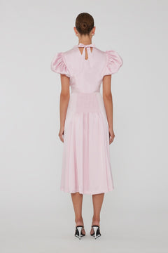 Satin Puff Midi Dress - Blushing Bride