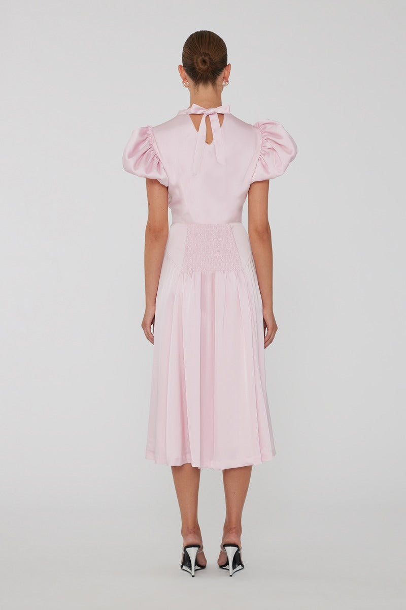 Satin Puff Midi Dress - Blushing Bride