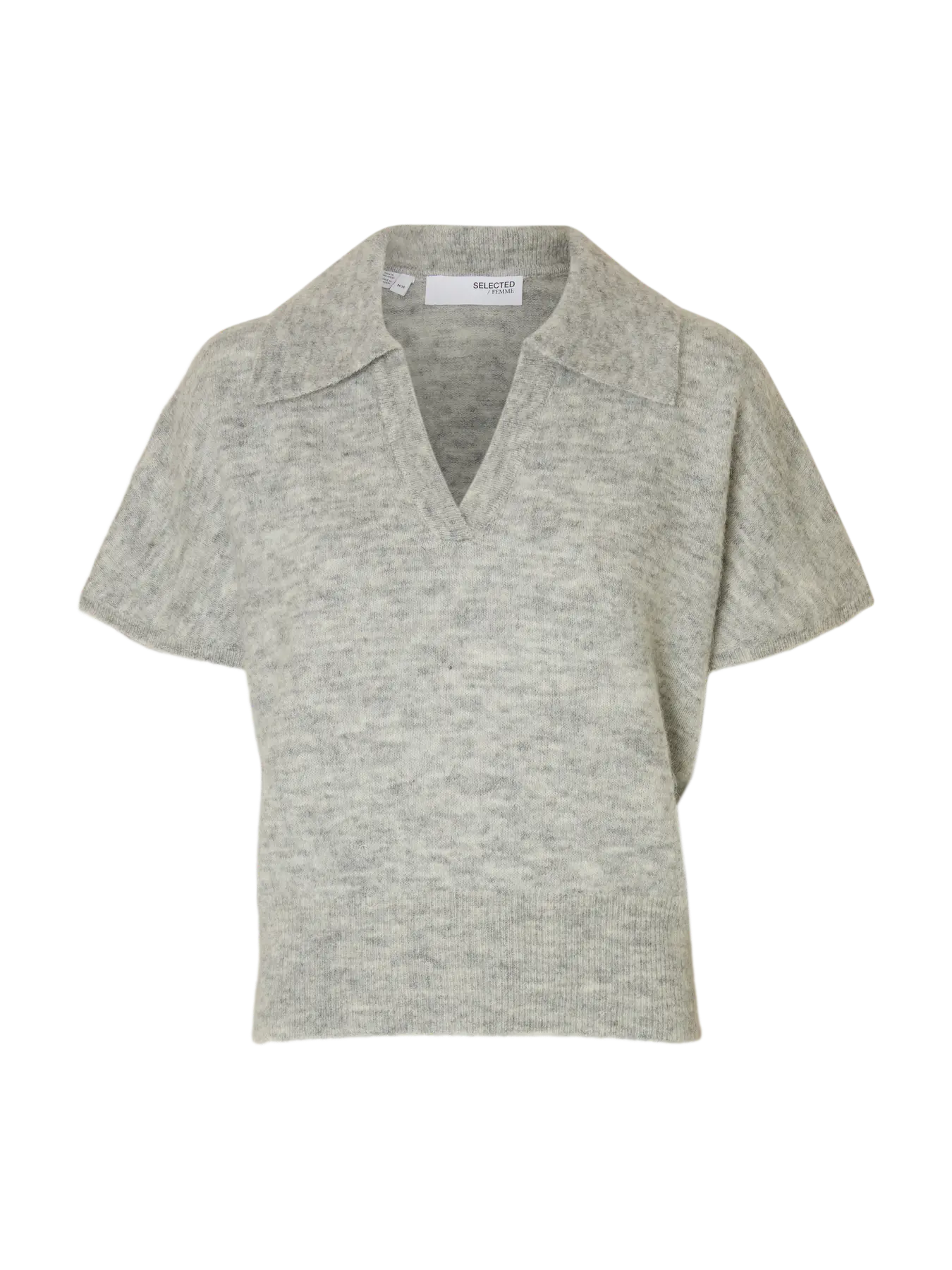 Selected Femme Lulu Ss Knit Polo - Light Grey Melange