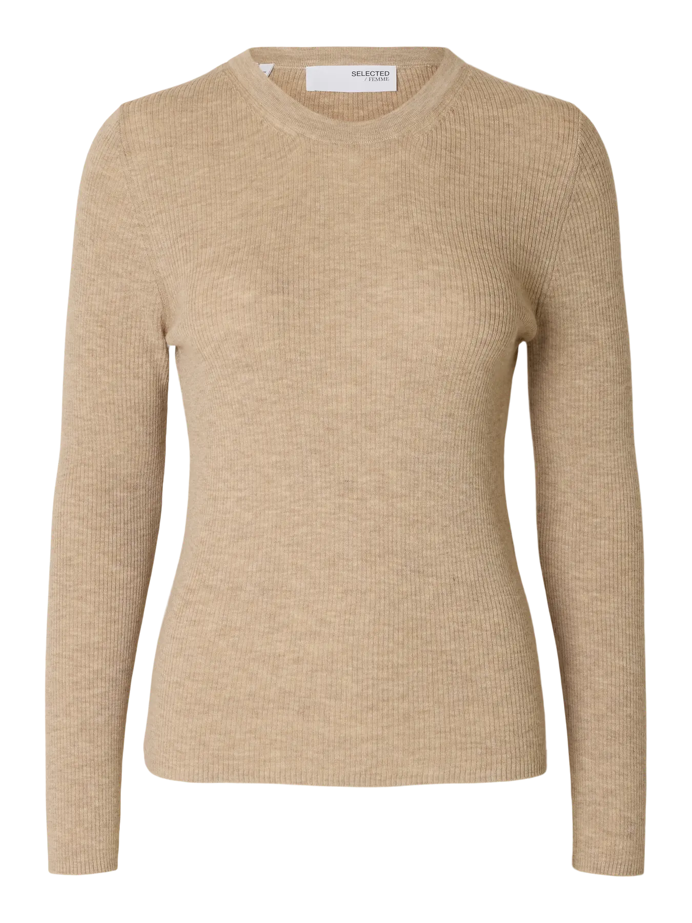 Ingrid LS Knit O-Neck - Island Fossil Melange