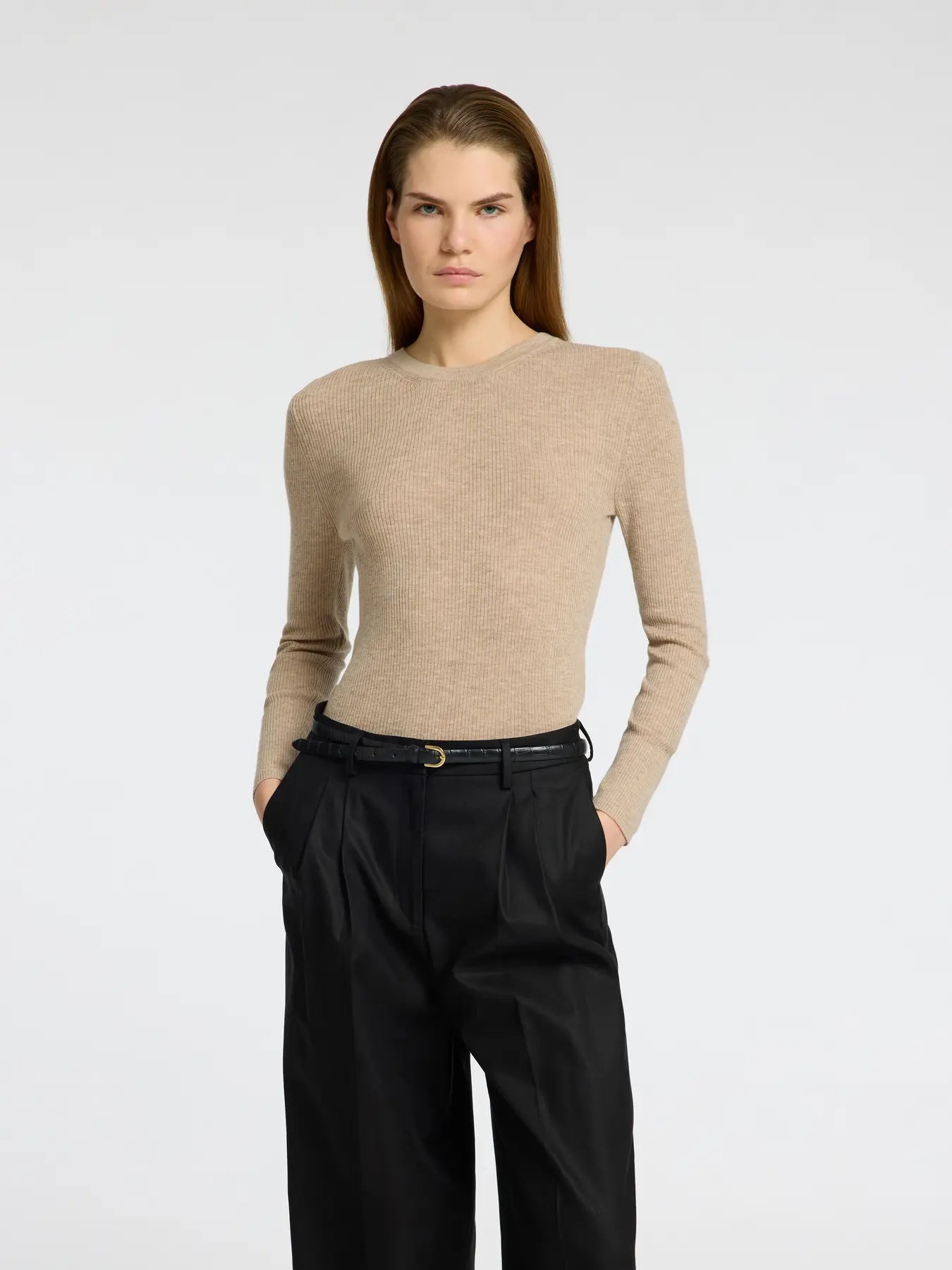 Ingrid LS Knit O-Neck - Island Fossil Melange