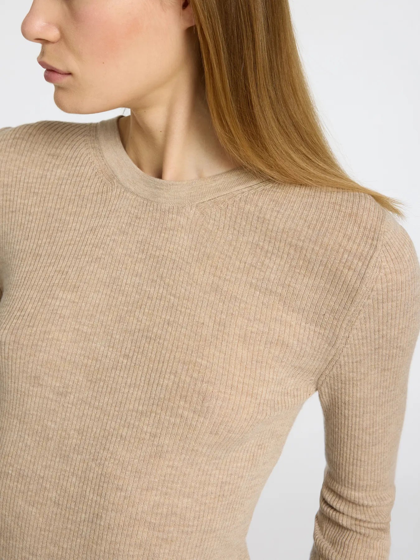 Ingrid LS Knit O-Neck - Island Fossil Melange