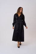 Adelic Long Dress - Black Satin