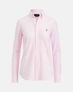 Striped Knit Oxford Shirt - Carmel Pink/White