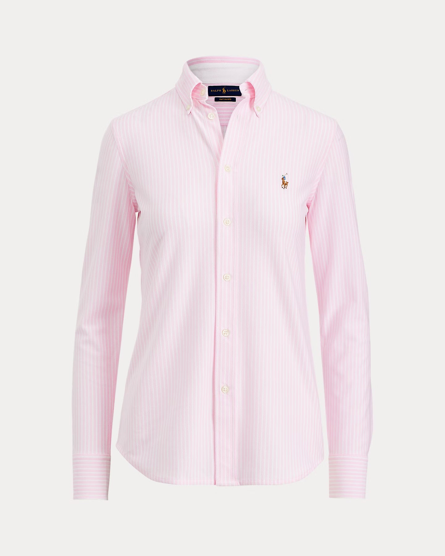 Striped Knit Oxford Shirt - Carmel Pink/White