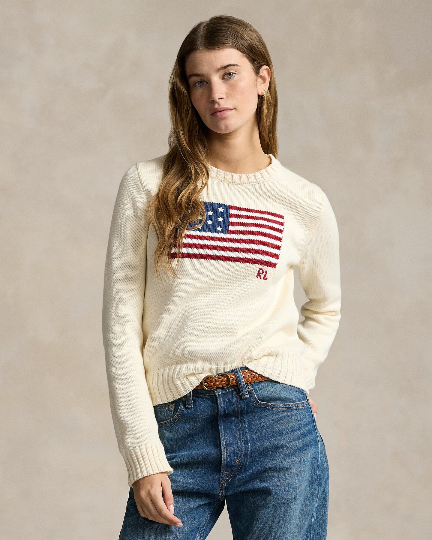 Flag Cotton Crewneck Jumper - Cream