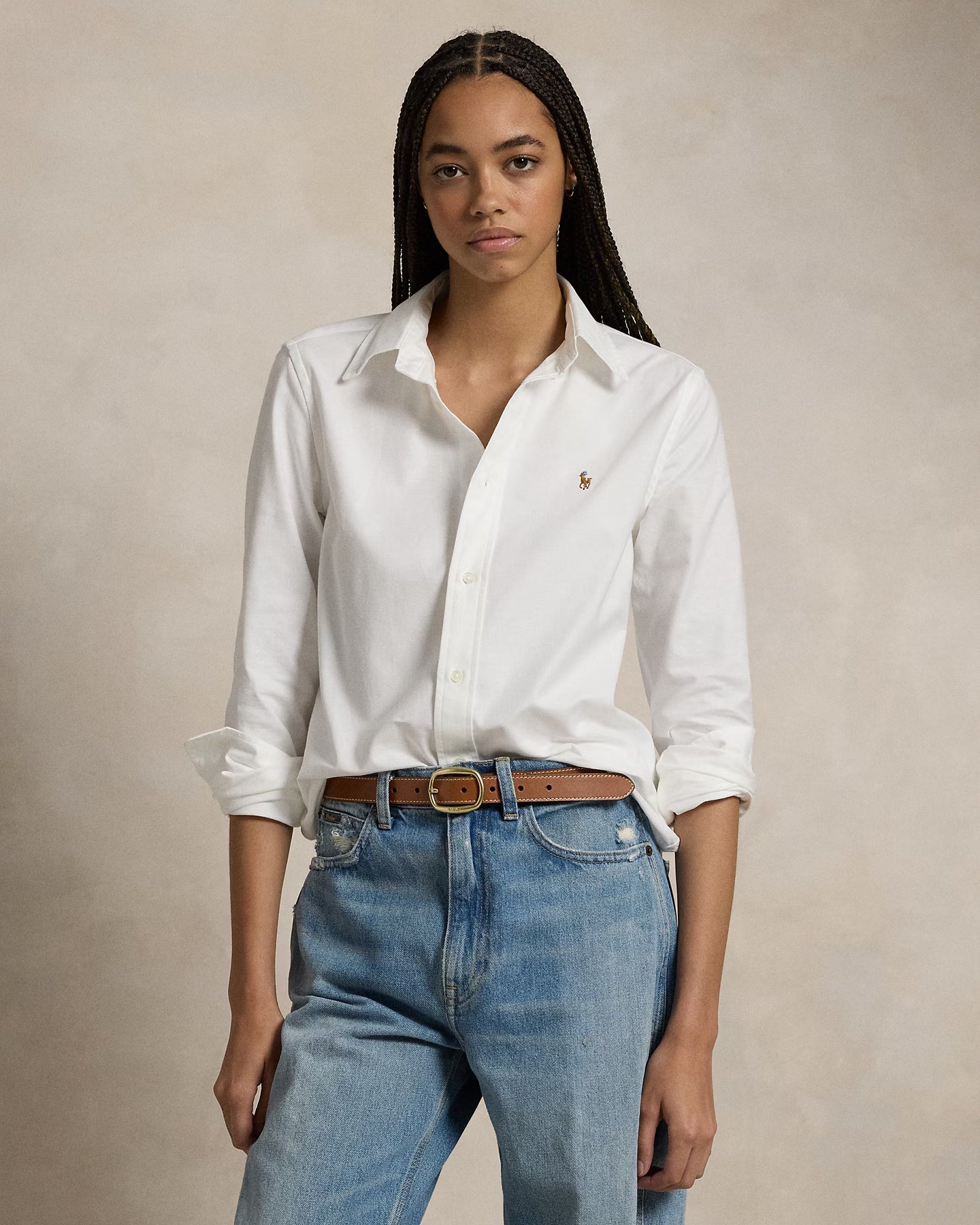 The Iconic Stretch Slim Fit Oxford Shirt - Vit
