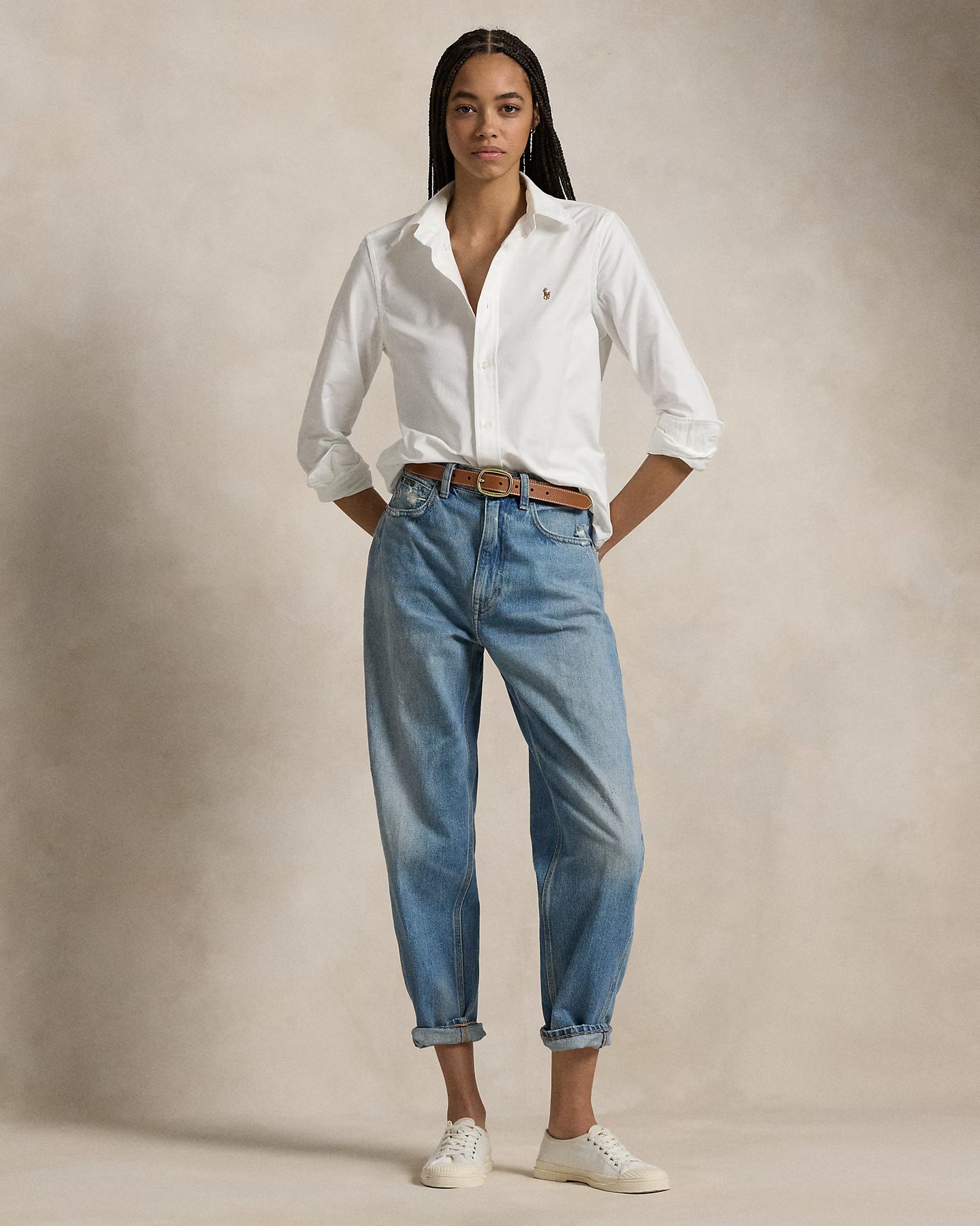 The Iconic Stretch Slim Fit Oxford Shirt - Vit