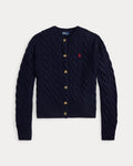 Kabelstickad kofta i ull och kashmir - Hunter Navy