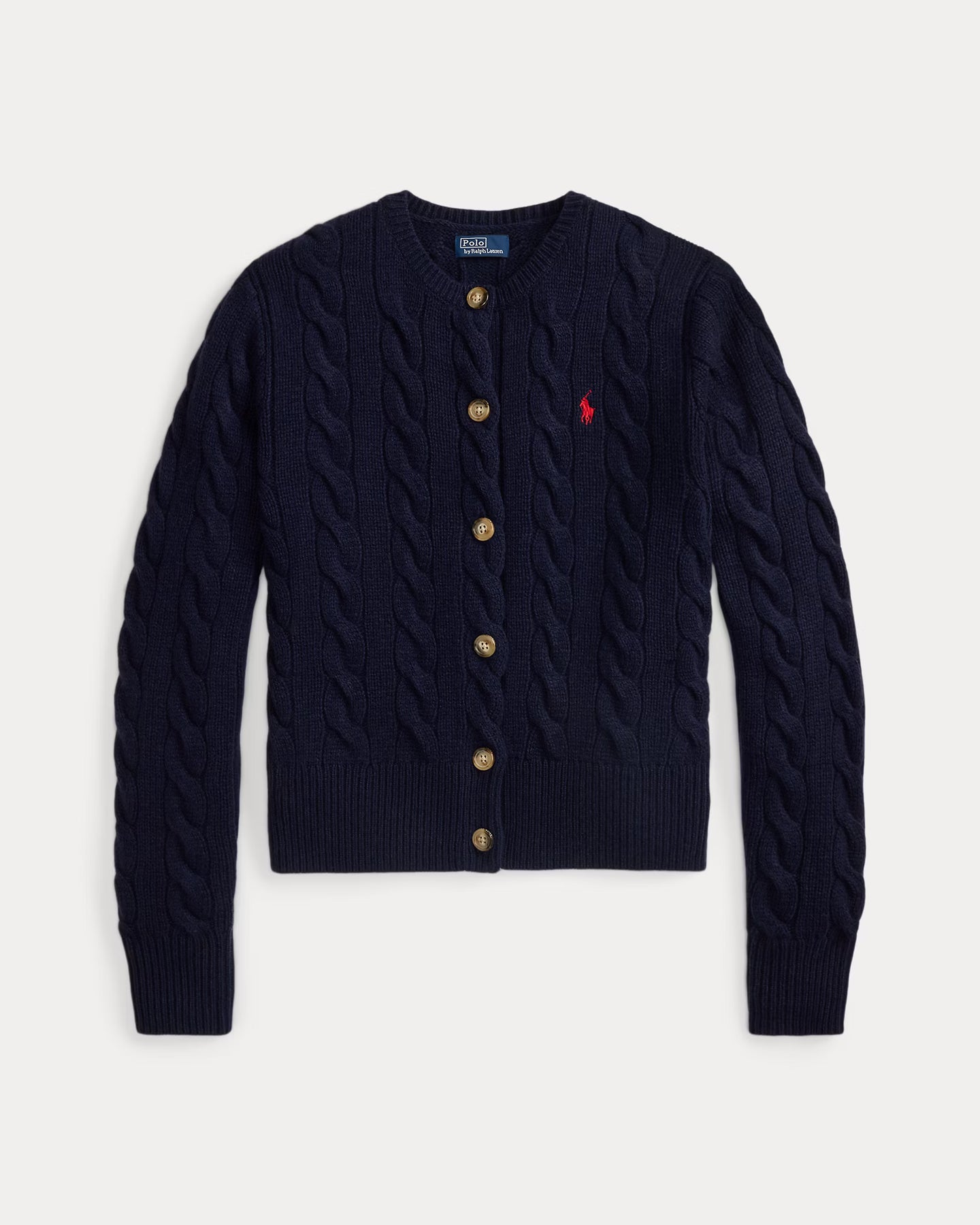 Kabelstickad kofta i ull och kashmir - Hunter Navy