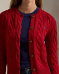 Kabelstickad ull- och kashmirkofta - Fireside Red