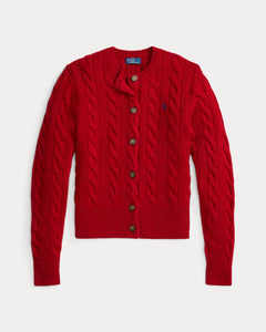 Cable-Knit Wool-Cashmere Cardigan - Fireside Red
