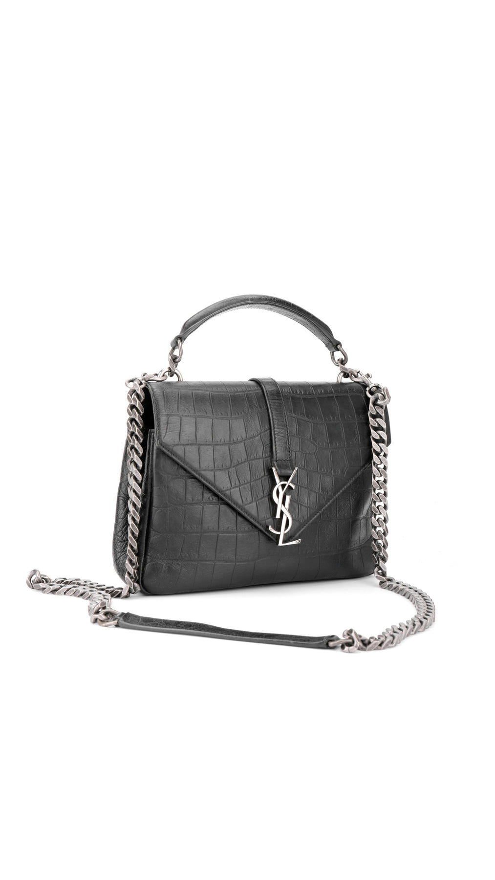 Saint Laurent College Medium Croc Väska - Svart