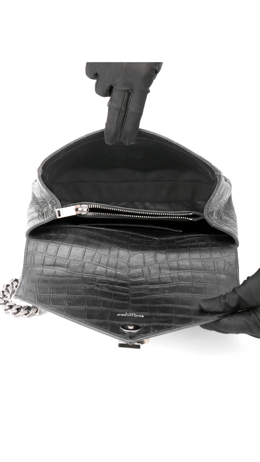 Saint Laurent College Medium Croc Väska - Svart