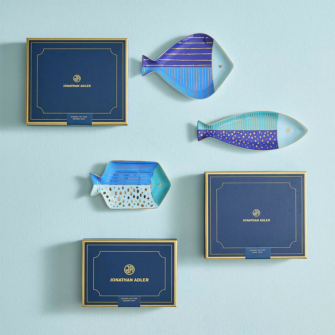 School Of Fish Tray Round - Blå