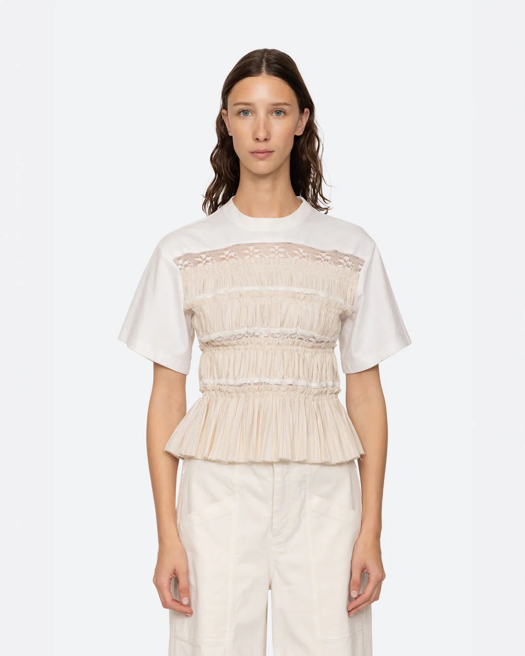 Parcie Crinkle S/Slv Top - Cream