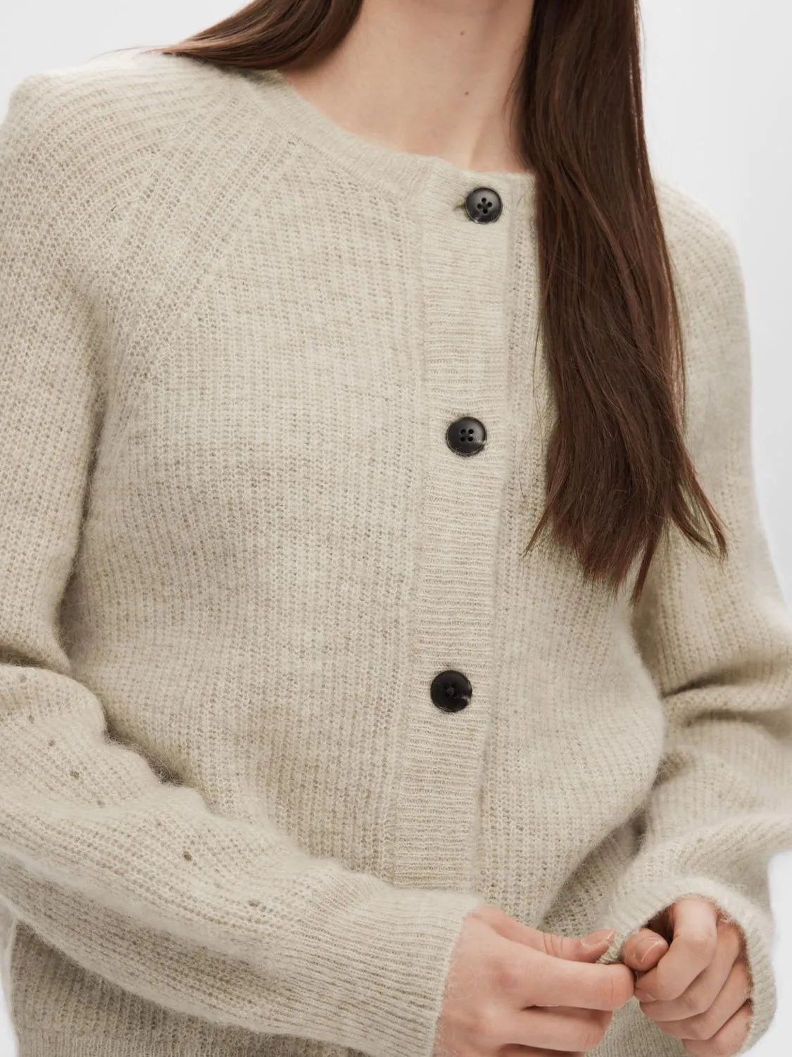 Lulu LS Knit Short Cardigan - Birch Melange