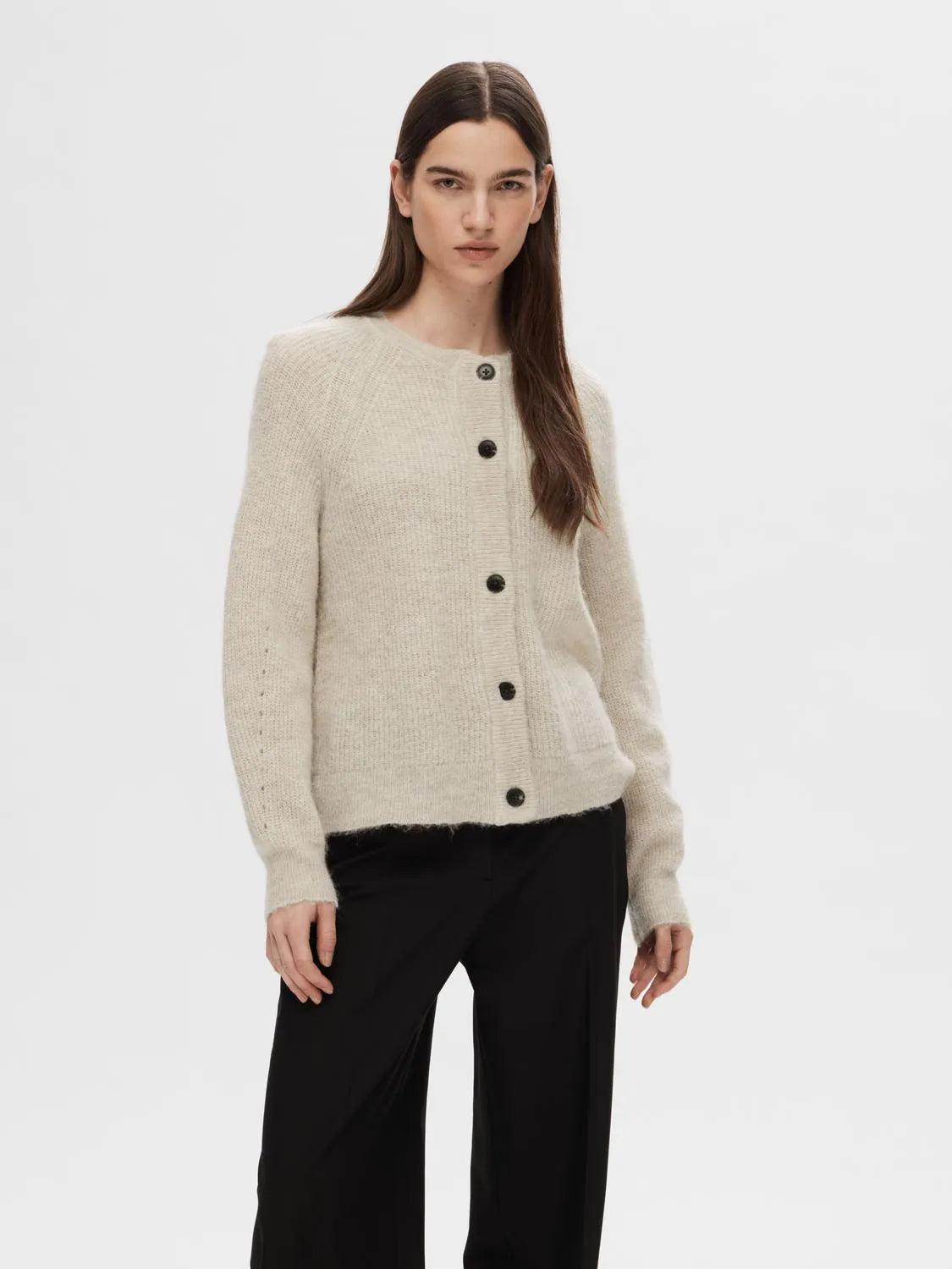 Lulu LS Knit Short Cardigan - Birch Melange