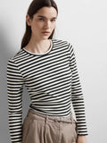 Anna Ls Crew Neck Tee Str  - Black W Snow White Stripes