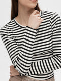 Anna Ls Crew Neck Tee Str  - Black W Snow White Stripes