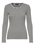 Anna Ls Crew Neck Tee Str  - Black W Snow White Stripes