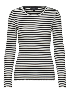 Anna Ls Crew Neck Tee Str  - Black W Snow White Stripes
