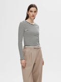 Anna Ls Crew Neck Tee Str  - Black W Snow White Stripes