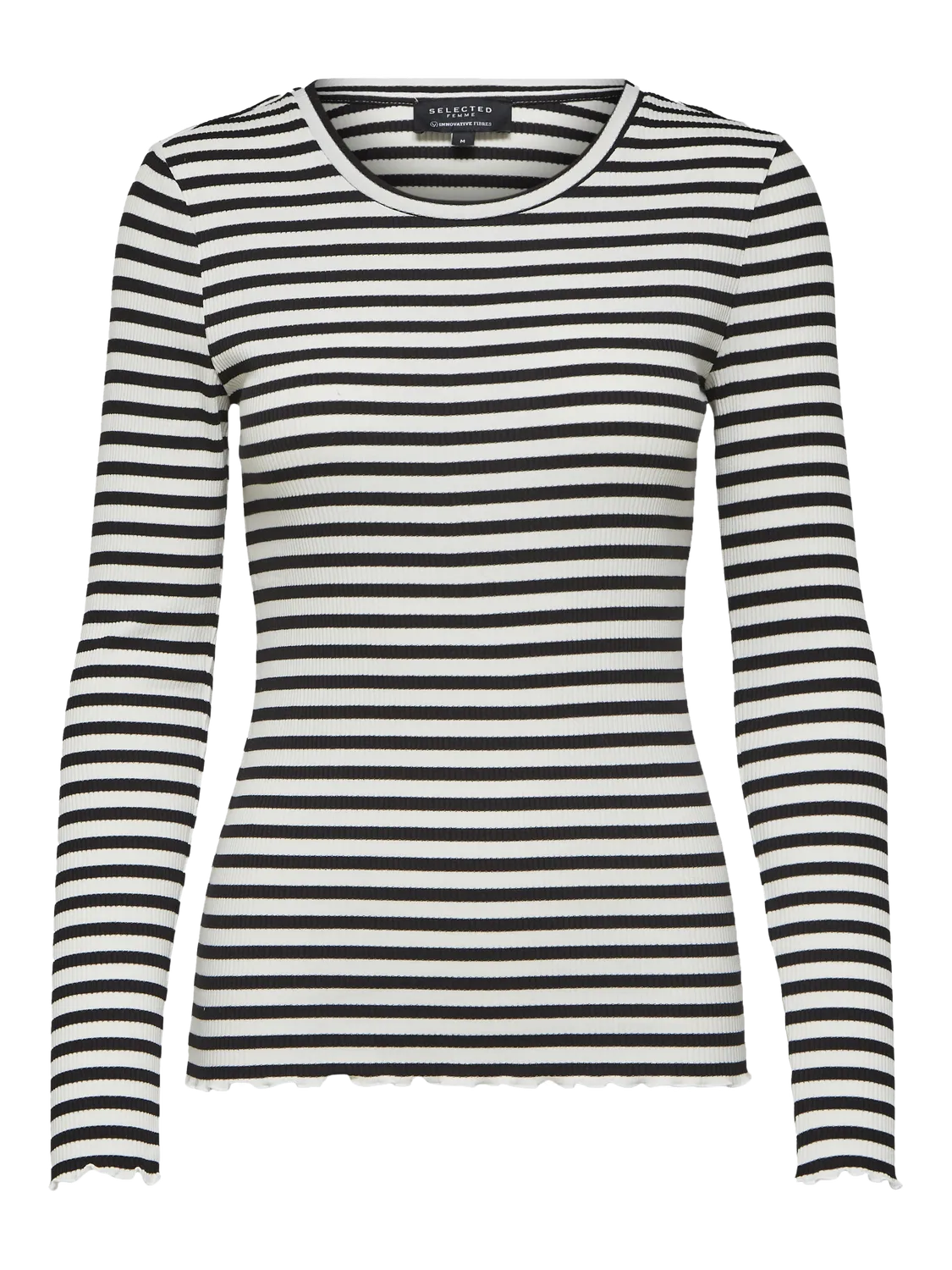 Anna Ls Crew Neck Tee Str  - Black W Snow White Stripes