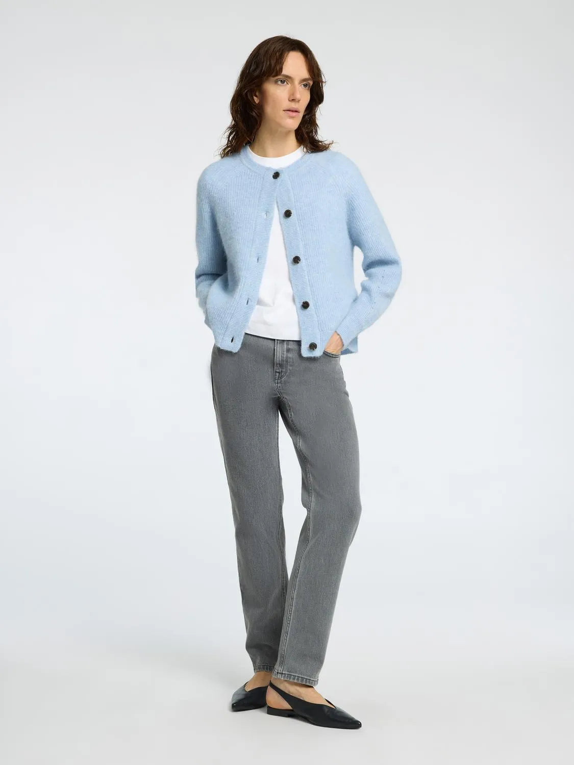 Selected Femme Lulu LS Stickad Kofta - Cashmere Blue Melange