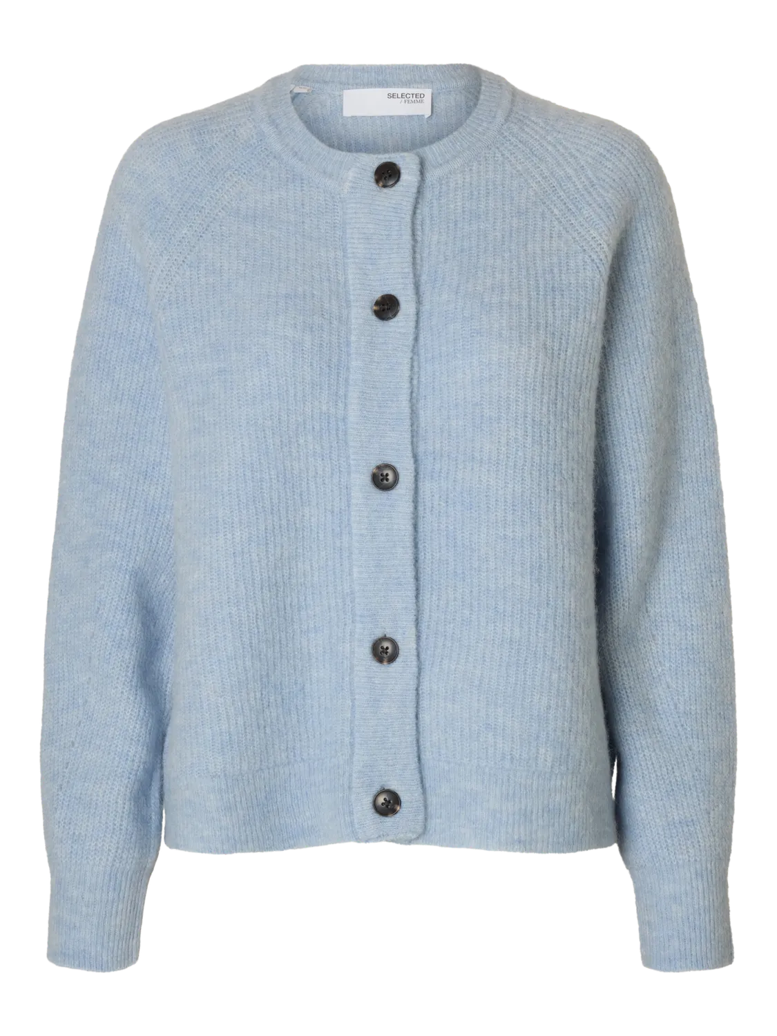 Selected Femme Lulu LS Stickad Kofta - Cashmere Blue Melange