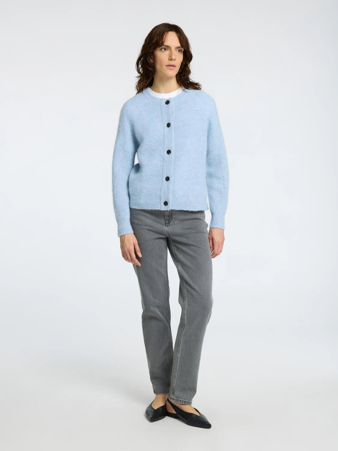 Selected Femme Lulu LS Stickad Kofta - Cashmere Blue Melange