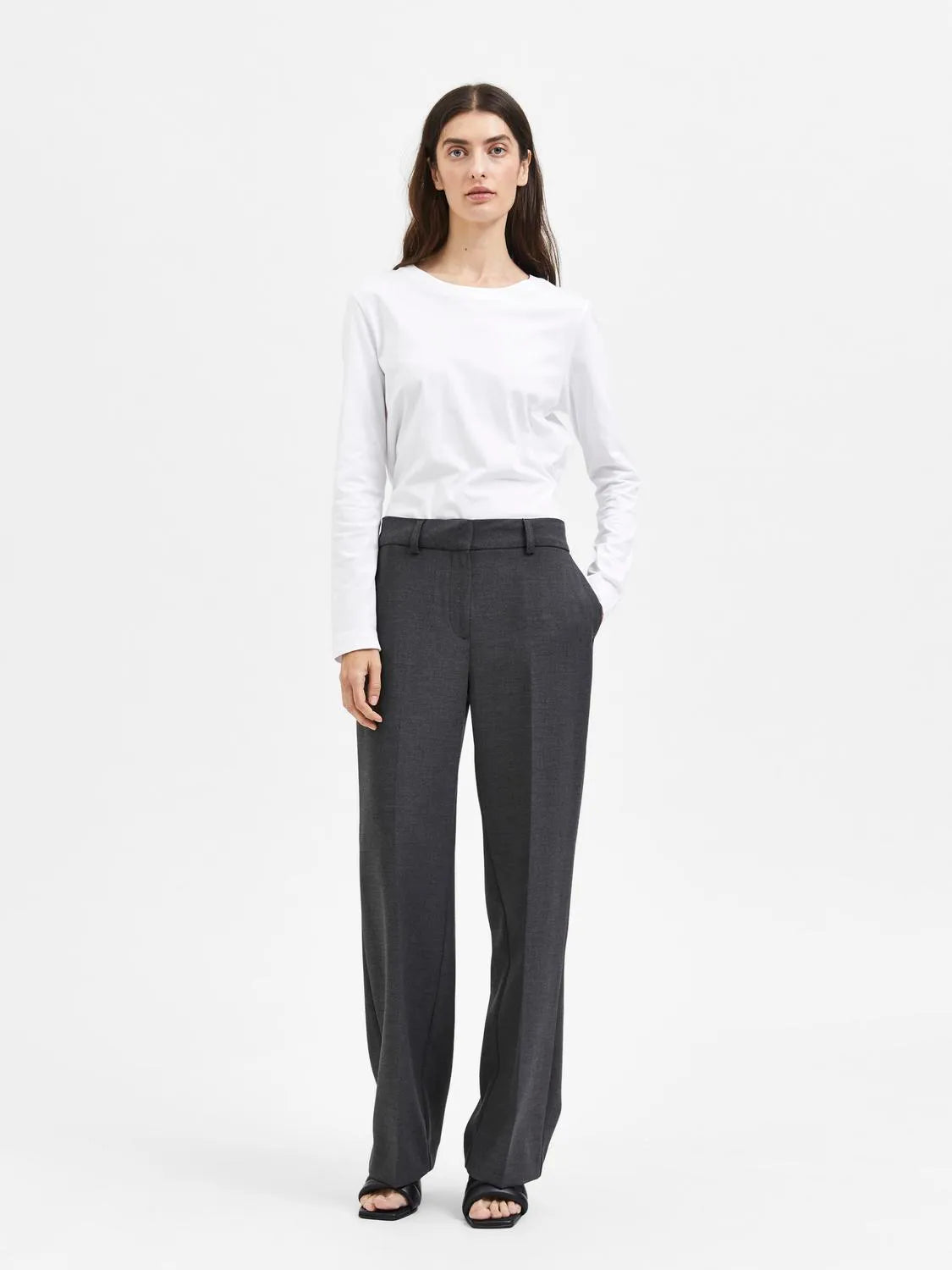 Rita Mw Wide Pant - Dark Grey Melange
