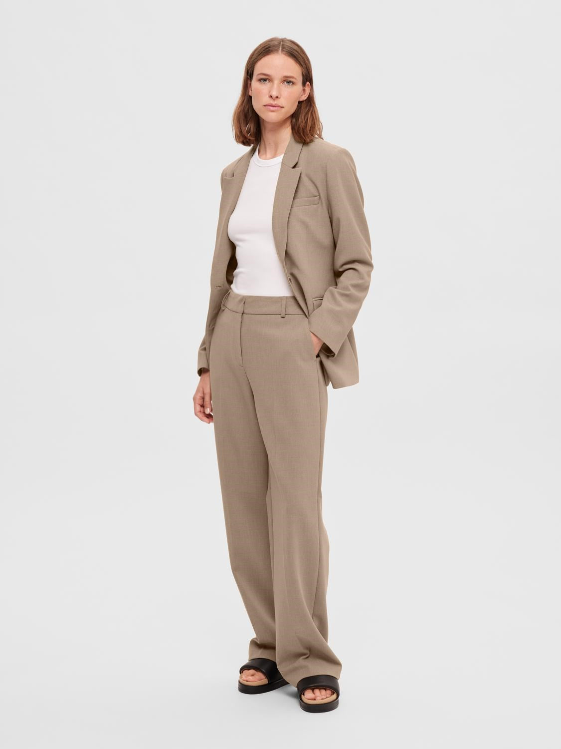 Rita Mid Waist Wide Pant - Camel Melange