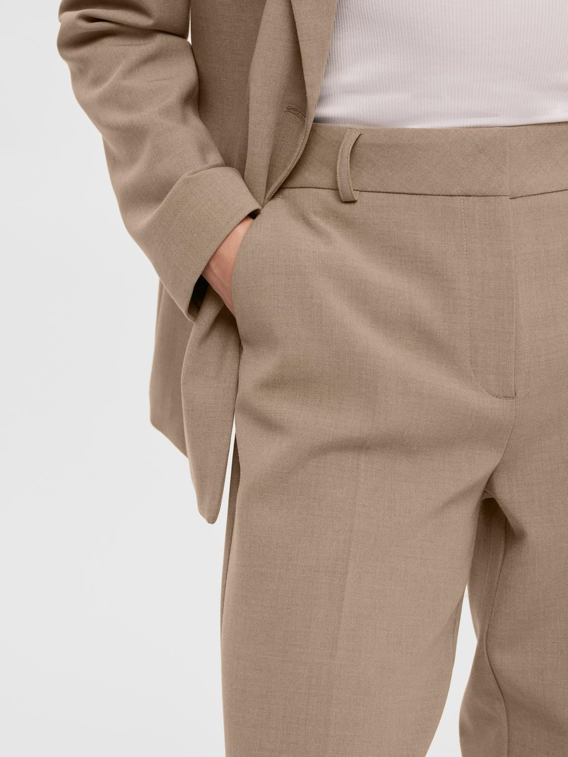 Rita Mid Waist Wide Pant - Camel Melange